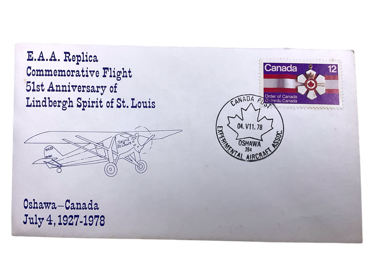 Canadian RCAF First Day Cover Stamp Order Of Canada 12c 51st Lindbergh Flight Canadian RCAF First Day Cover Stamp Order Of Canada 12c 51st Lindbergh Flight