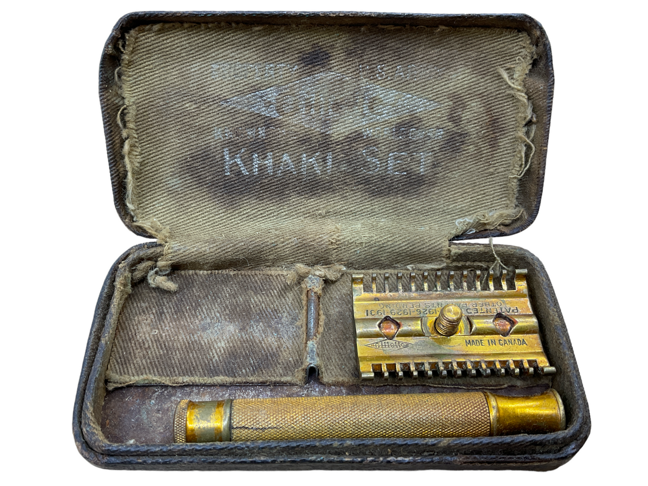 WW1 Canadian CEF Gillette Khaki Three Piece Razor & Box WW1 Canadian CEF Gillette Khaki Three Piece Razor & Box