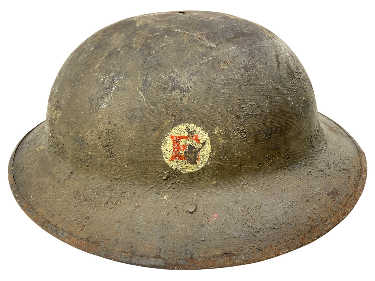 WW1 US AEF E Patch Painted Brodie Helmet WW1 US AEF E Patch Painted Brodie Helmet
