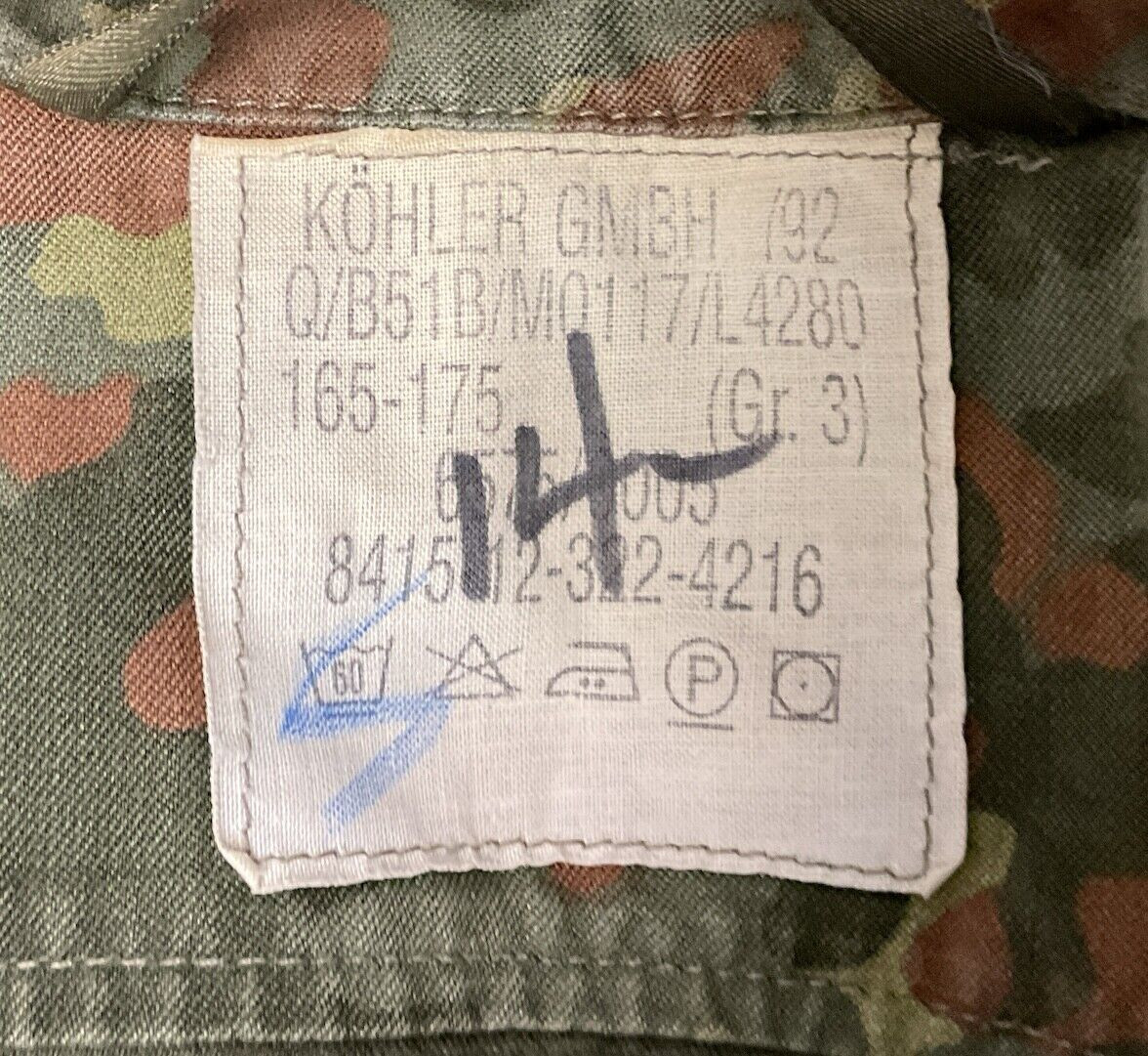 West German Camouflage Combat Coat Jacket Size 3 165 - 175 West German Camouflage Combat Coat Jacket Size 3 165 - 175