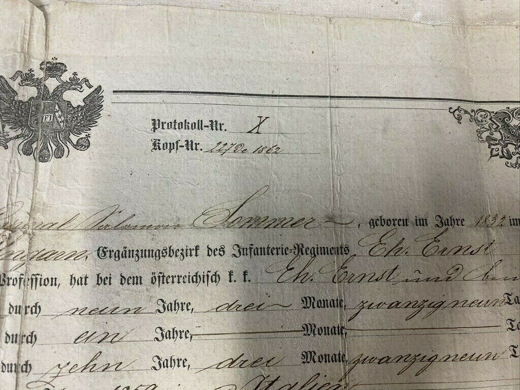 Austro Hungarian Discharge Certificate 1862 Corporal Summer Austro Hungarian Discharge Certificate 1862 Corporal Summer