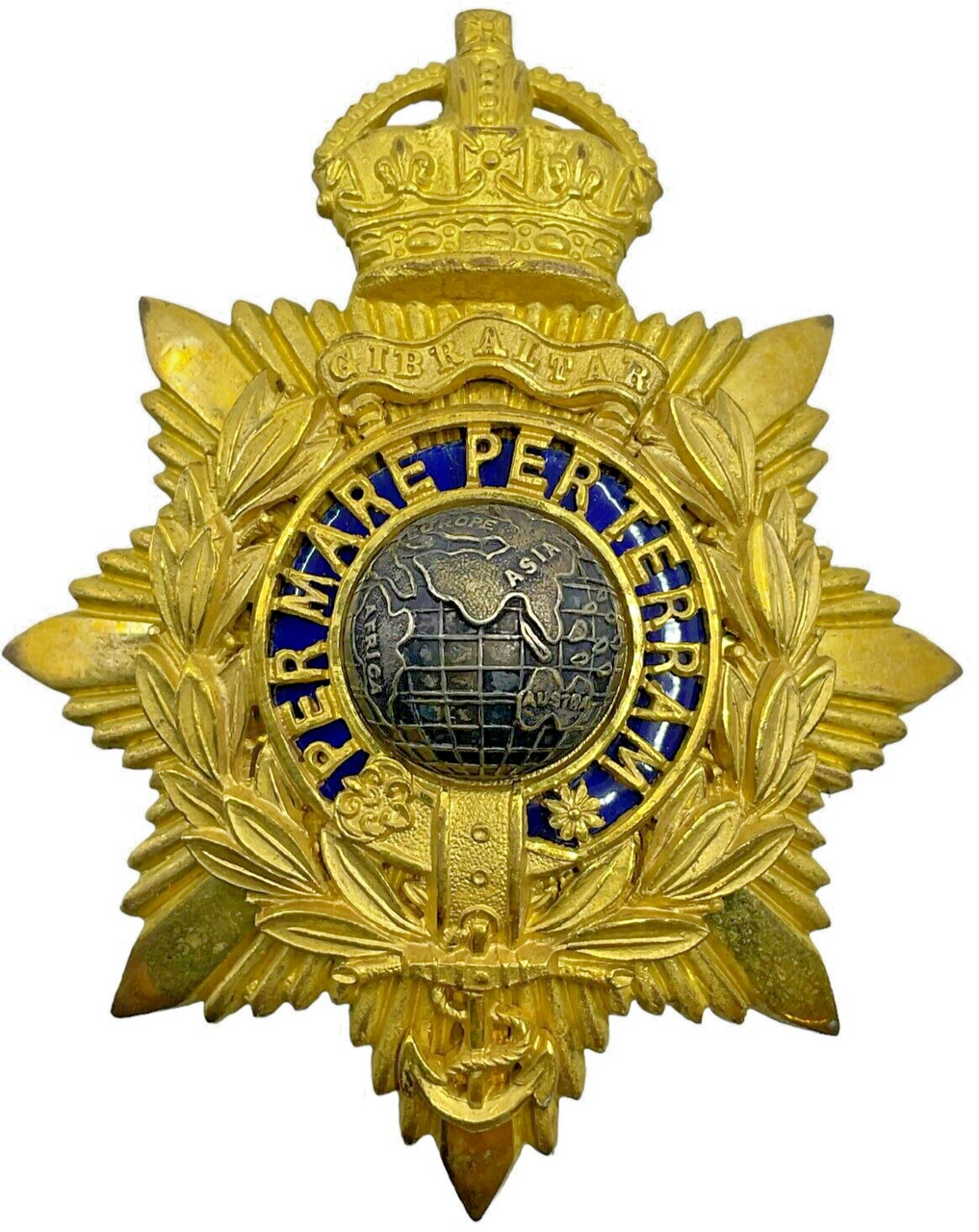 WW1 British Royal Marines Officers Helmet Plate WW1 British Royal Marines Officers Helmet Plate