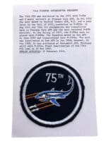 US USAF 75th Fighter Interceptor Squadron Patch Crest Vintage US USAF 75th Fighter Interceptor Squadron Patch Crest Vintage