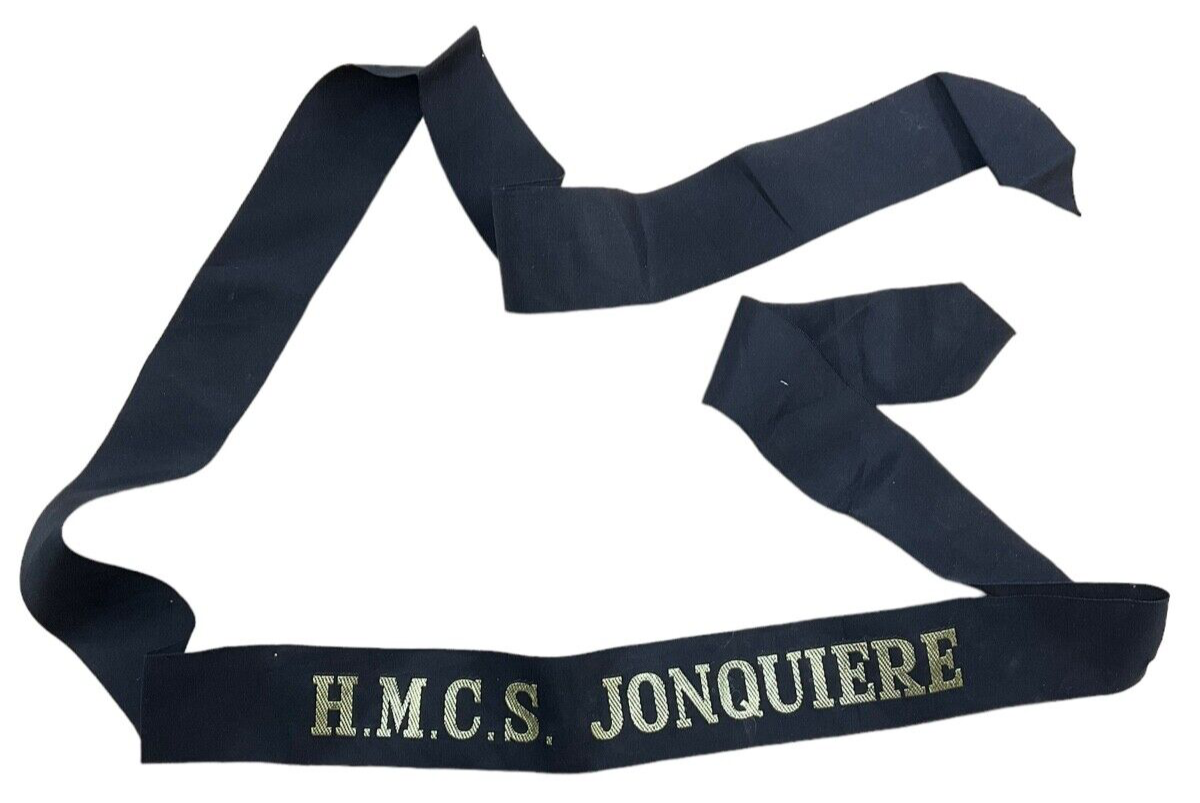 Canadian RCN Navy HMCS Jonquiere Cap Tally Full Length Canadian RCN Navy HMCS Jonquiere Cap Tally Full Length