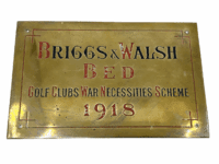 WW1 British Irish BEF Briggs & Walsh War Necessities Brass Bed Plaque 11 x 7.5