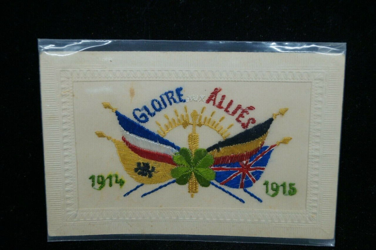 WW1 British Embroidered Souvenir Gloire aux Allies postcard WW1 British Embroidered Souvenir Gloire aux Allies postcard