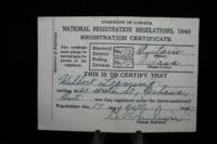 WW2 Canadian National Registration Regulations 1940 Reg Certificate