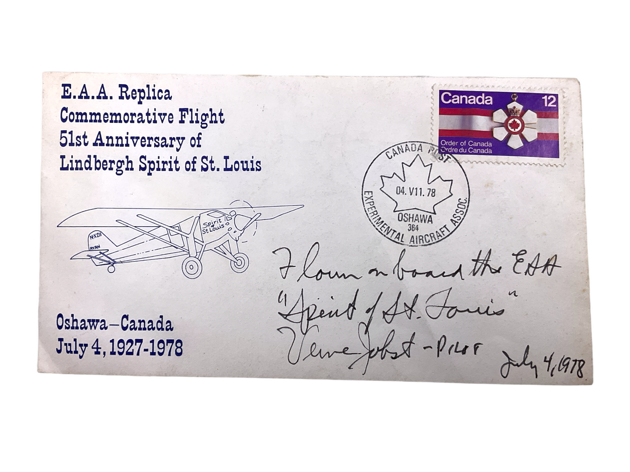 Canadian RCAF First Day Cover Stamp Spirit Of St Louis 51st Year Flight 1978 Canadian RCAF First Day Cover Stamp Spirit Of St Louis 51st Year Flight 1978
