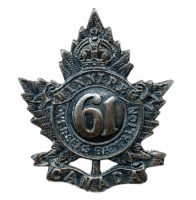 WW1 Canadian CEF 61st Battalion Collar Badge Insignia Single WW1 Canadian CEF 61st Battalion Collar Badge Insignia Single
