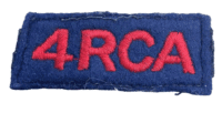 WW2 Canadian 4th RCA Artillery Shoulder Title Slip On Insignia 1