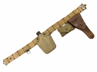 WW2 US Basic Web Belt Leather Holster Canteen & Carlisle Dressing Pouch Set
