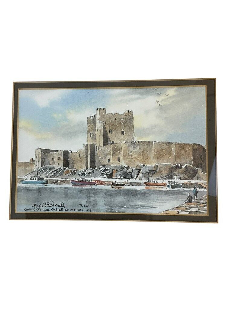 Irish Carrickfergus Castle County Antrim Watercolour 28/850 Signed 14 X 12 Irish Carrickfergus Castle County Antrim Watercolour 28/850 Signed 14 X 12