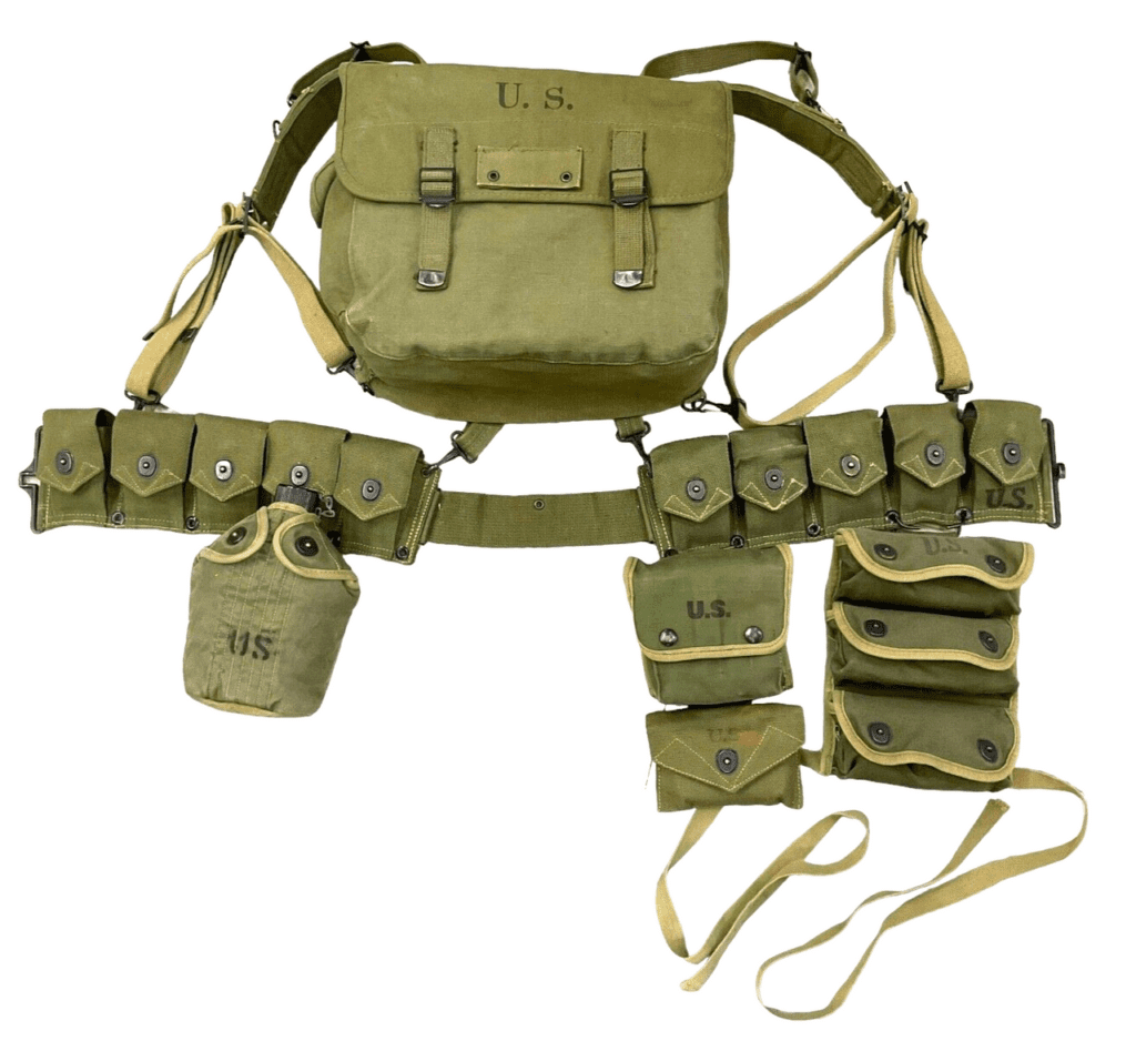 WW2 US Army Equipment Group Belt 1945 Haversack Canteen & Pouches