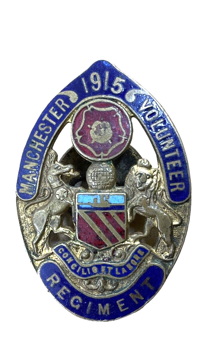 WW1 British Manchester Volunteer Regiment 1915 Enamelled Button Hole Lapel Badge WW1 British Manchester Volunteer Regiment 1915 Enamelled Button Hole Lapel Badge