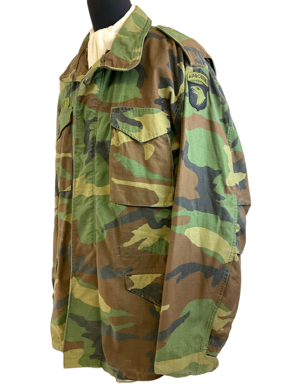 US 101st Airborne BDU Woodland Camouflage Shirt Patched Size Large Long US 101st Airborne BDU Woodland Camouflage Shirt Patched Size Large Long