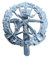 British Officer Training School OTC Small Arms Staybrite Cap Badge