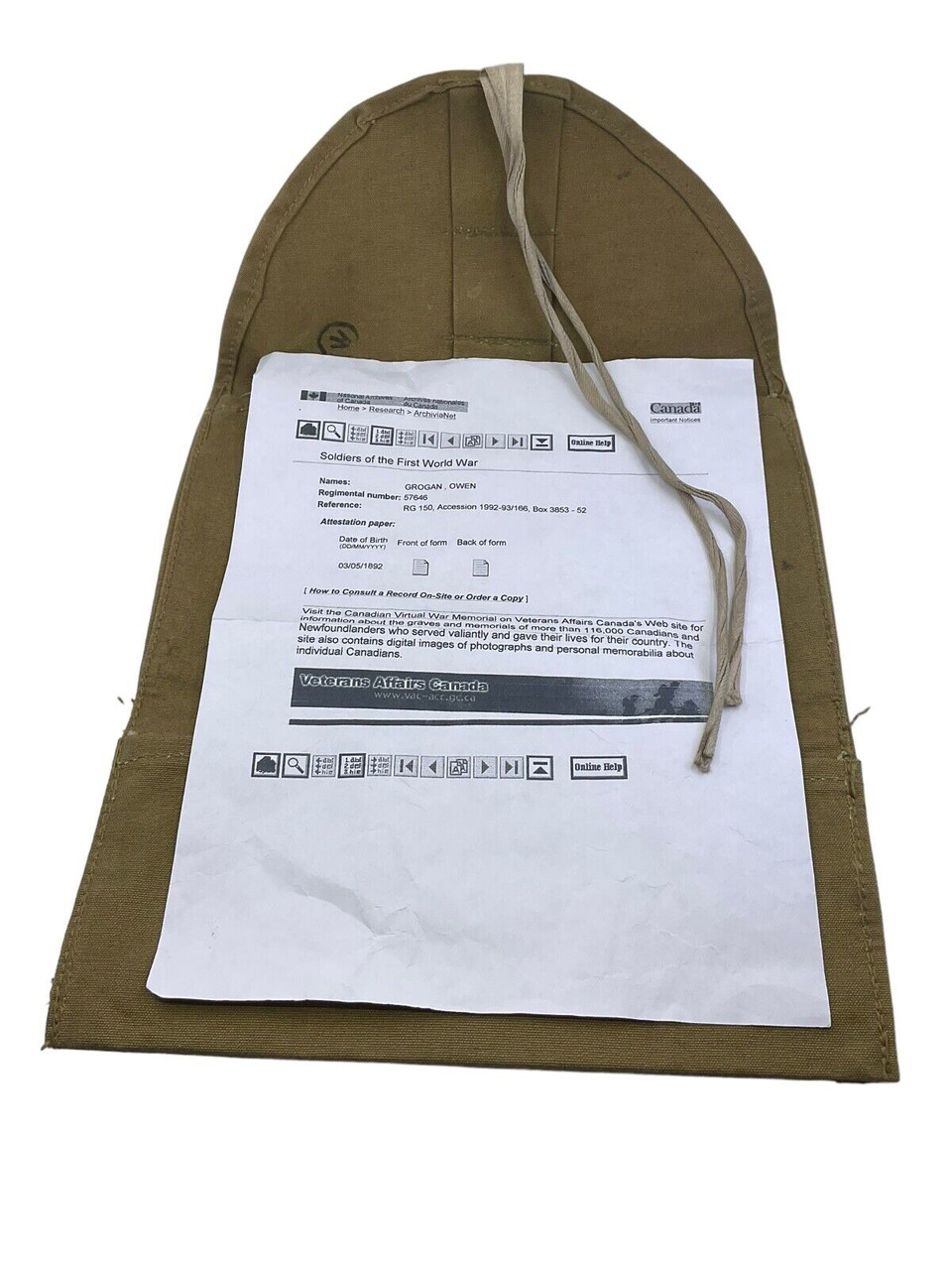 WW1 Canadian CEF 20th Battalion Numbered Wash Roll WW1 Canadian CEF 20th Battalion Numbered Wash Roll