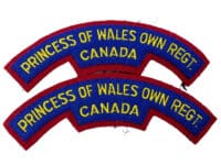 Canadian Princess Of Wales Own Regiment Shoulder Title Insignia Pair