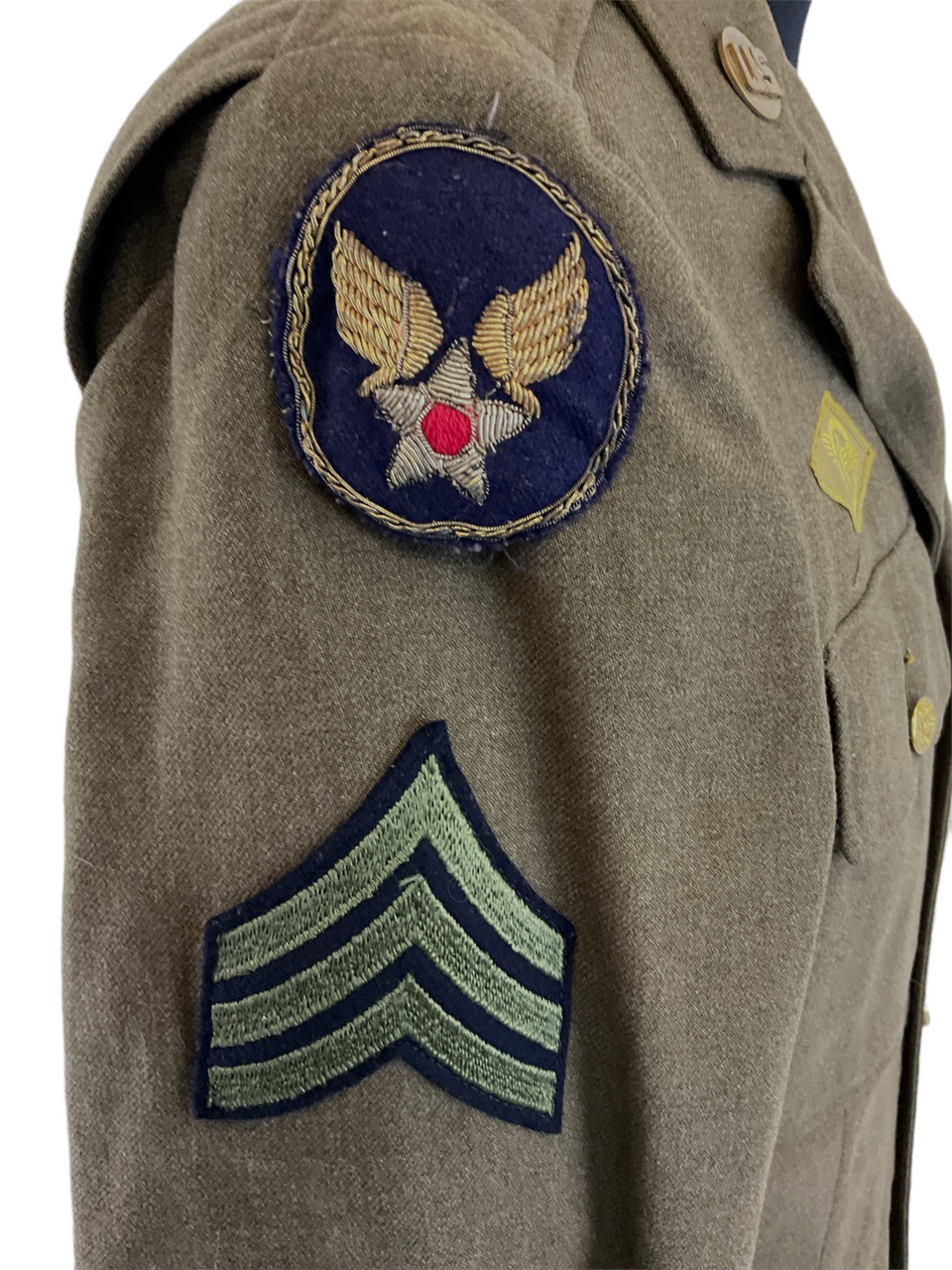 WW2 US USAAF Staff Sergeant Four Pocket Jacket With Bullion Theatre Insignia 37L WW2 US USAAF Staff Sergeant Four Pocket Jacket With Bullion Theatre Insignia 37L