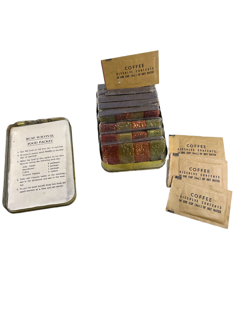 Canadian RCAF Survival Bail Out Ration Tin With Contents OPEN Canadian RCAF Survival Bail Out Ration Tin With Contents OPEN