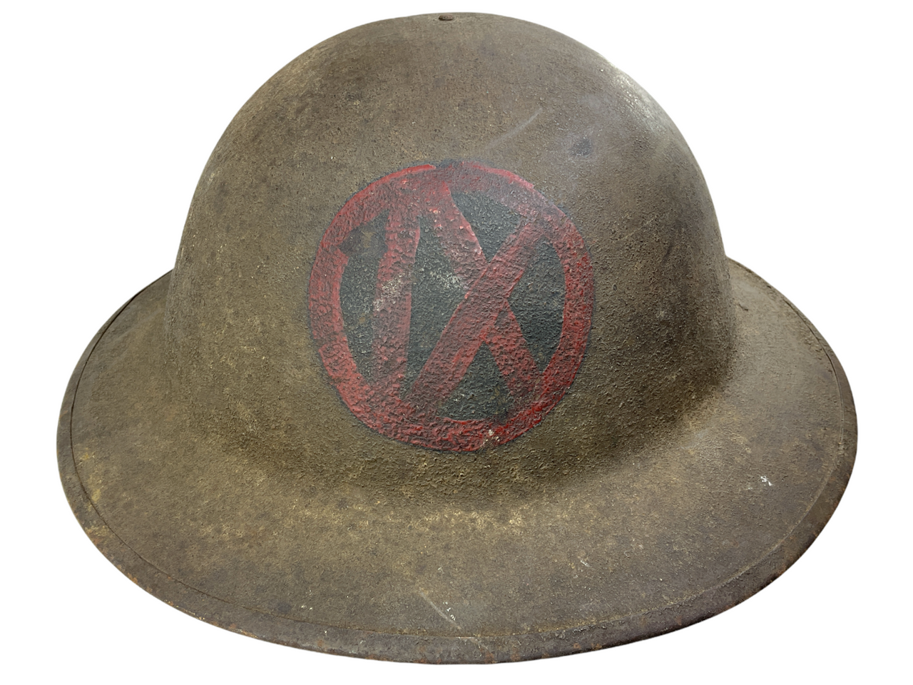WW1 US AEF 9th Corps Patch Painted Brodie Helmet WW1 US AEF 9th Corps Patch Painted Brodie Helmet
