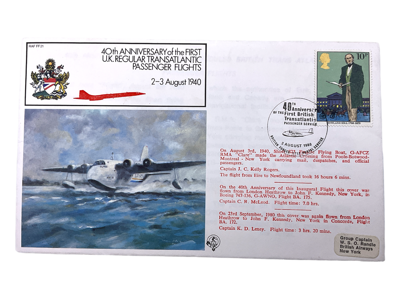British RAF Commemorative Stamp Cover 40 Years Passenger Trans Atlantic Flights British RAF Commemorative Stamp Cover 40 Years Passenger Trans Atlantic Flights