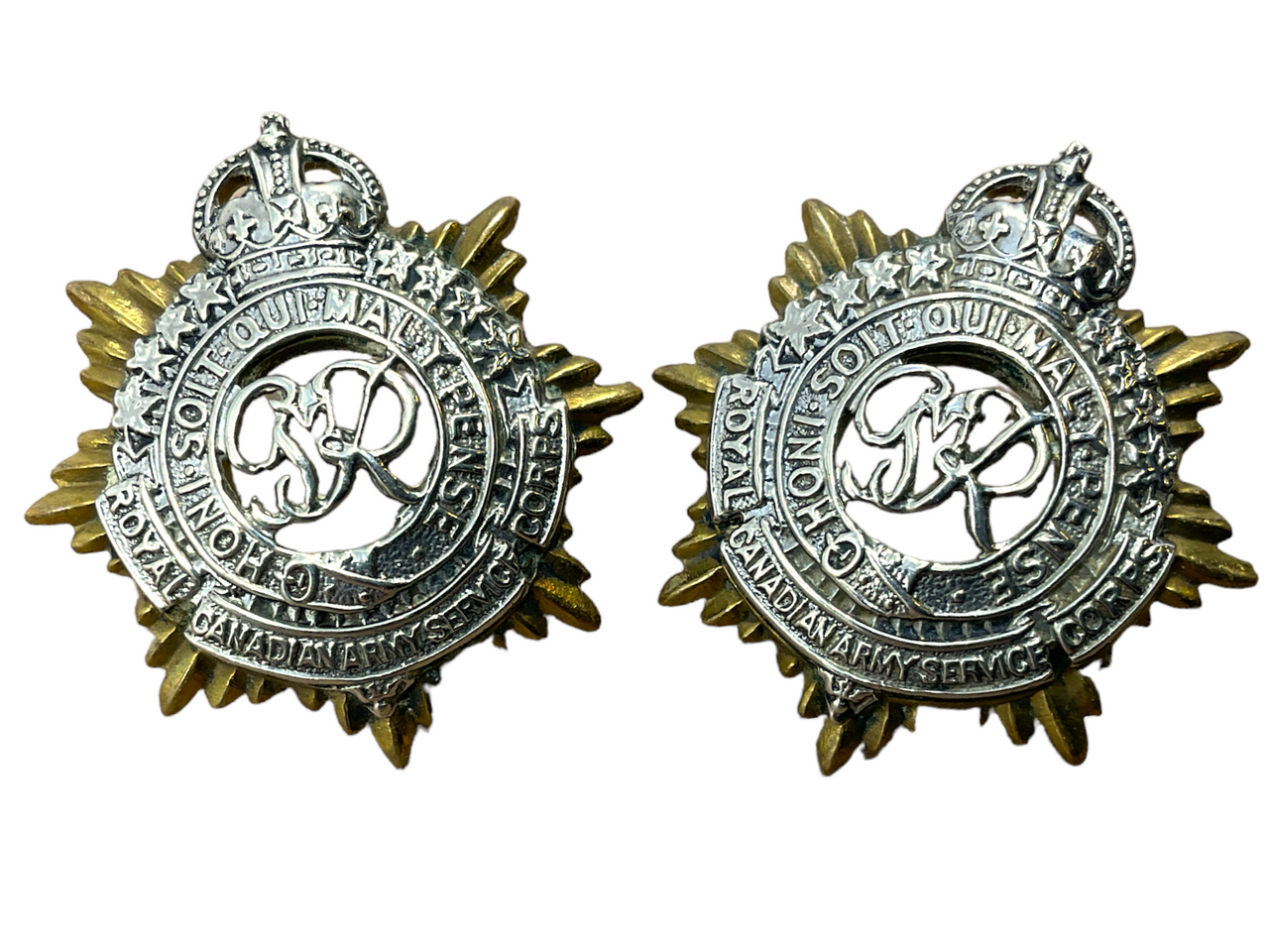 WW2 Canadian RCASC Service Corps Officers Collar Badge Pair WW2 Canadian RCASC Service Corps Officers Collar Badge Pair