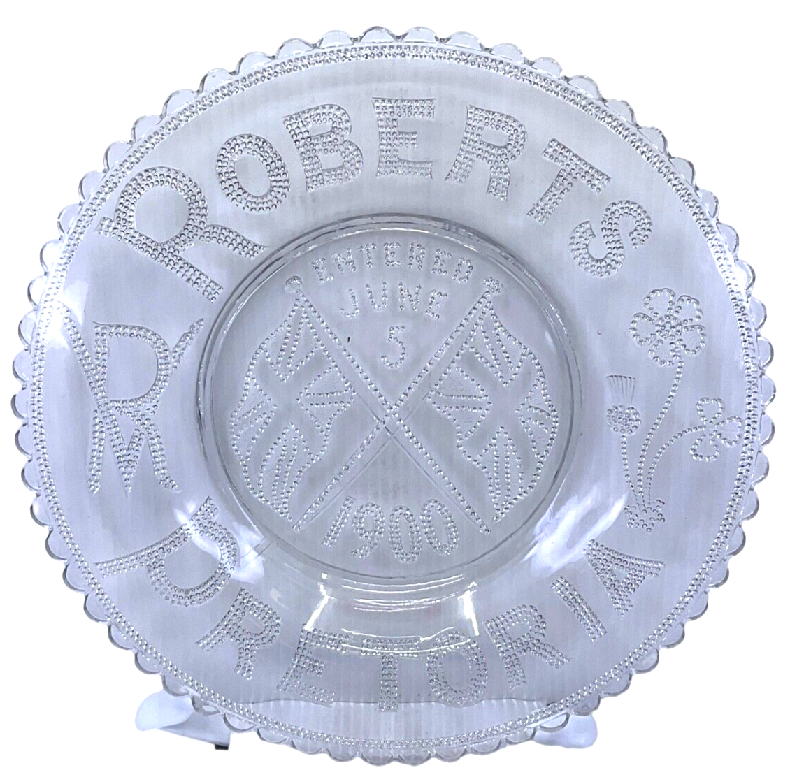 Boer War British 1900 Roberts Pretoria Commemorative Pressed Glass Plate Boer War British 1900 Roberts Pretoria Commemorative Pressed Glass Plate