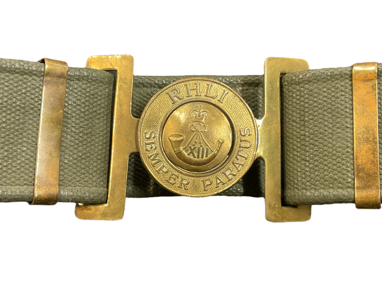 Canadian RHLI Hamilton Light Infantry P37 Web Belt & Brass Buckle Canadian RHLI Hamilton Light Infantry P37 Web Belt & Brass Buckle