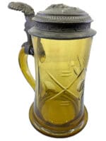 WW1 Imperial German Von Bismarck Amber Glass Beer Stein & Pewter Lid