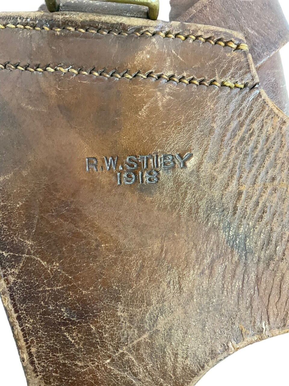 WW1 British BEF Leather Sam Brown Holster Broad Arrowed 1918 Dated RW Stiby WW1 British BEF Leather Sam Brown Holster Broad Arrowed 1918 Dated RW Stiby