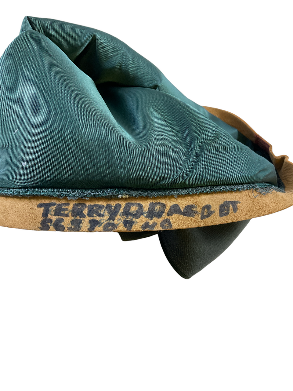 WW2 US Green Piped Garrison Wedge Cap 6 3/4 Named WW2 US Green Piped Garrison Wedge Cap 6 3/4 Named