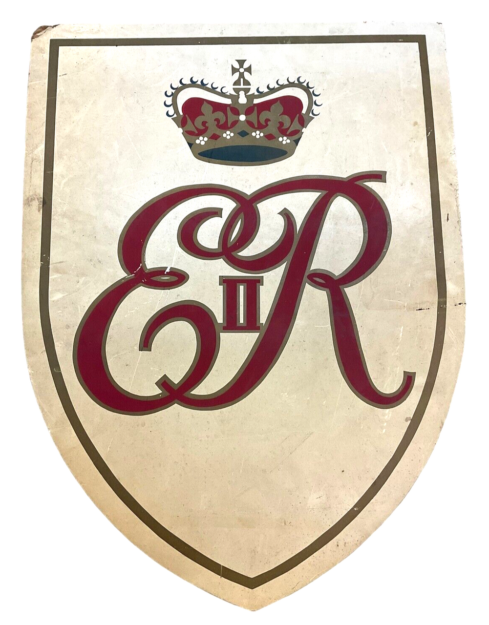 Canadian Barrack Depot Queen Elizabeth II ER II Painted Shield Wood 24 x 18 Inch Canadian Barrack Depot Queen Elizabeth II ER II Painted Shield Wood 24 x 18 Inch
