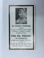WW2 German Franz Xaver Daszberger Motorized Infantry Regiment Death Card