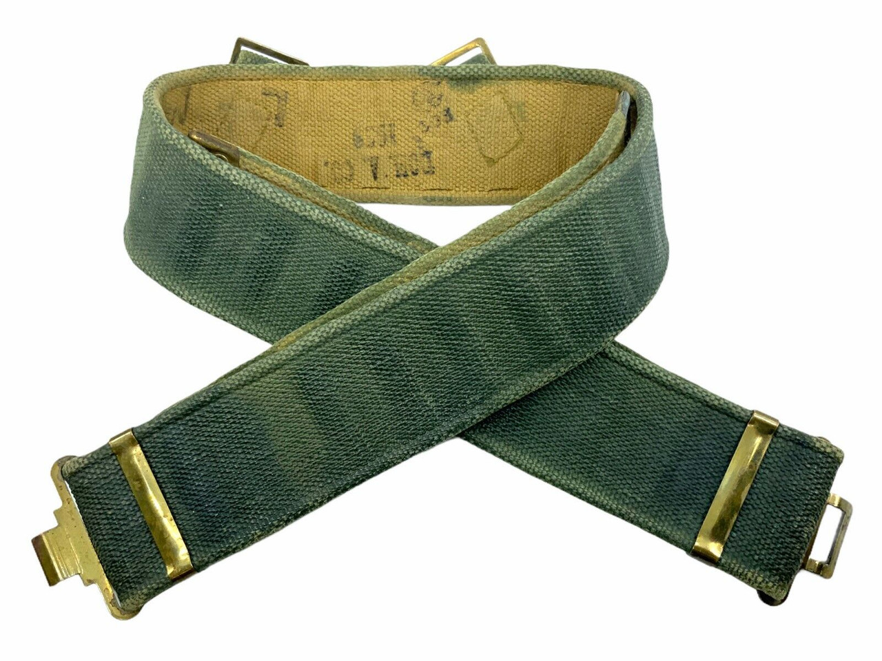 Korean War Canadian P37 Web Waist Belt Green Blanco Korean War Canadian P37 Web Waist Belt Green Blanco