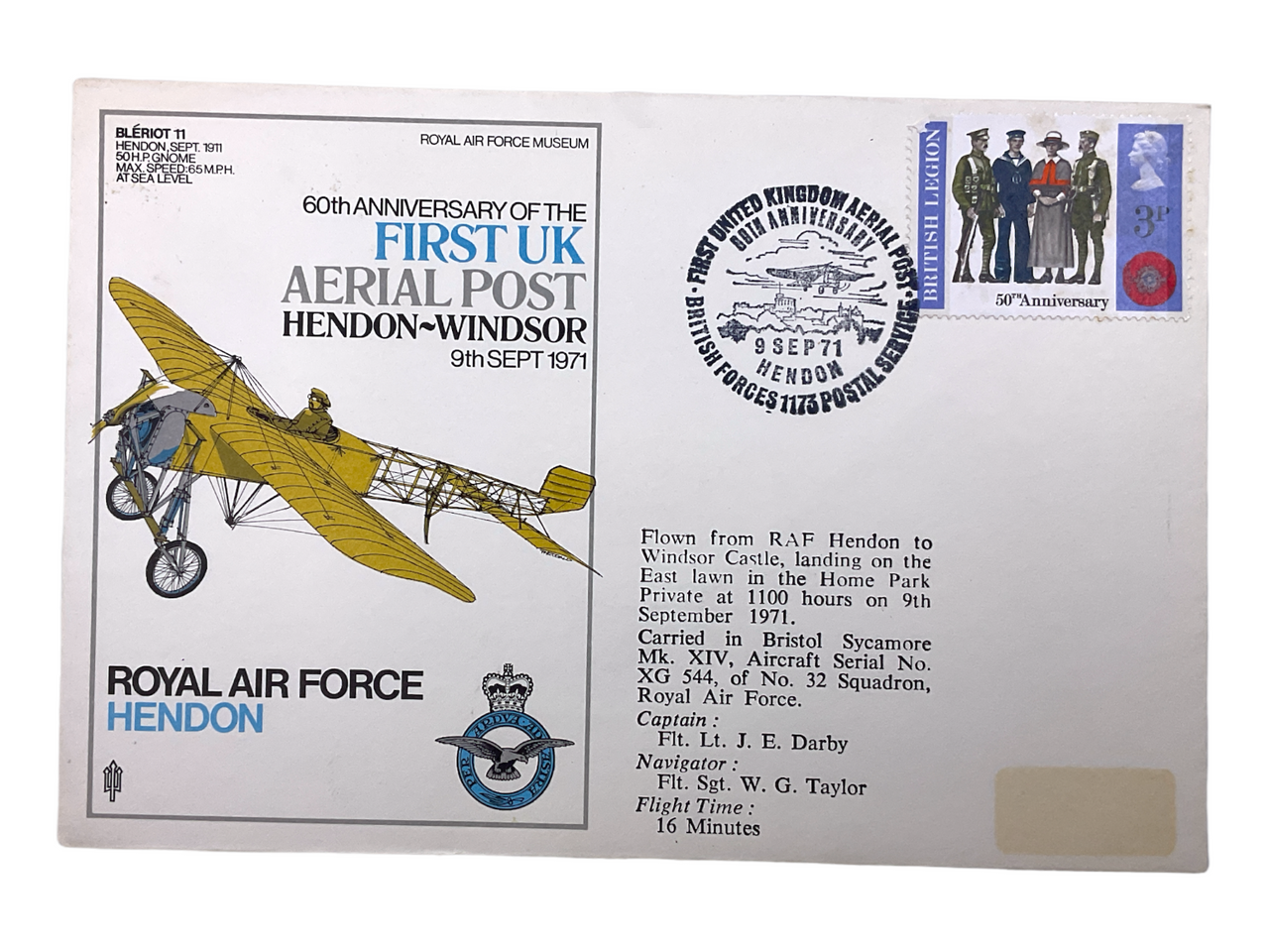British RAF Commemorative Stamp Cover First Arial Post 60th Year RAF Hendon British RAF Commemorative Stamp Cover First Arial Post 60th Year RAF Hendon
