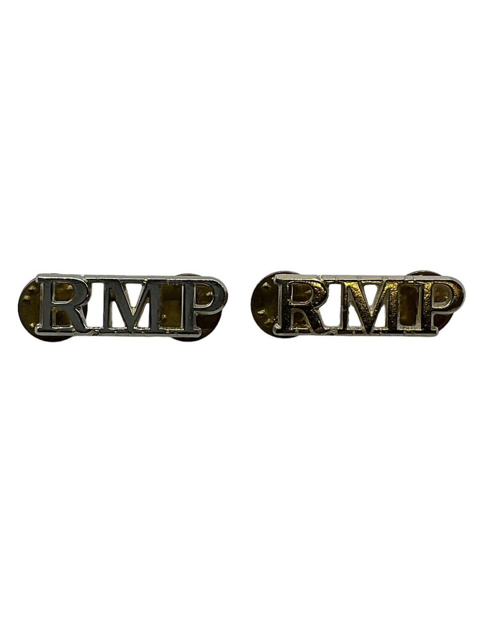 British RMP Royal Military Police Staybright Shoulder Title Insignia Pair British RMP Royal Military Police Staybright Shoulder Title Insignia Pair