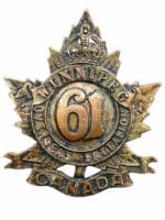 WW1 Canadian CEF 61st Battalion Cap Badge Insignia