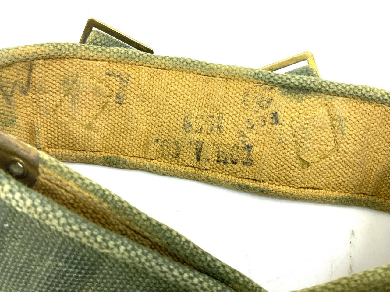 Korean War Canadian P37 Web Waist Belt Green Blanco Korean War Canadian P37 Web Waist Belt Green Blanco