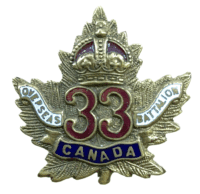 WW1 Canadian CEF 33rd Battalion Enamel Sweetheart Badge Insignia Pin Back