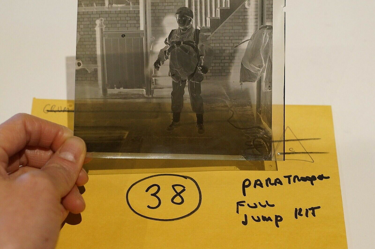 WW2 British Airborne Para Paratroper in Full Jump Kit Original Negative #38 WW2 British Airborne Para Paratroper in Full Jump Kit Original Negative #38