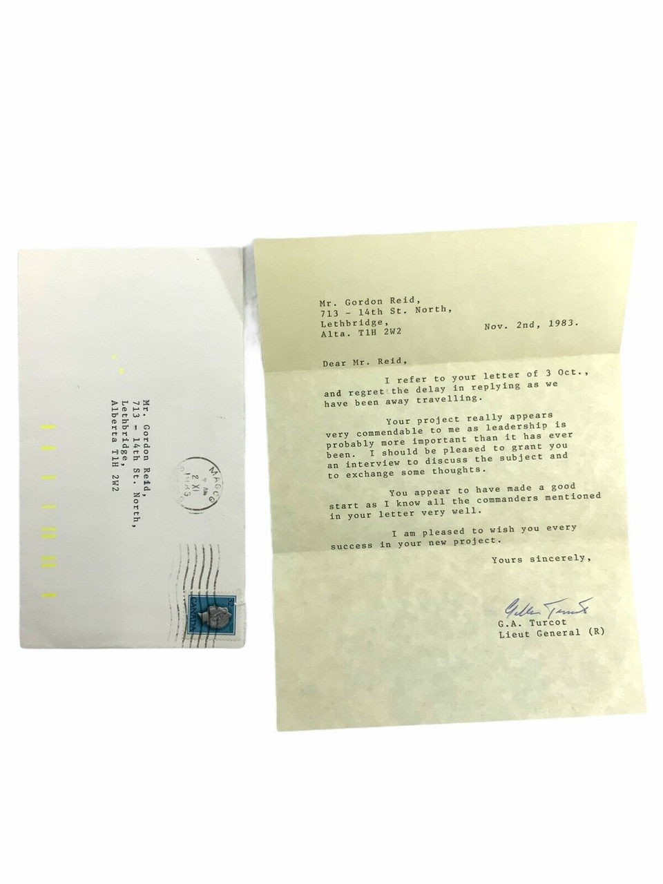 Canadian Personal Letter Lieutenant General Turcot Canadian Personal Letter Lieutenant General Turcot