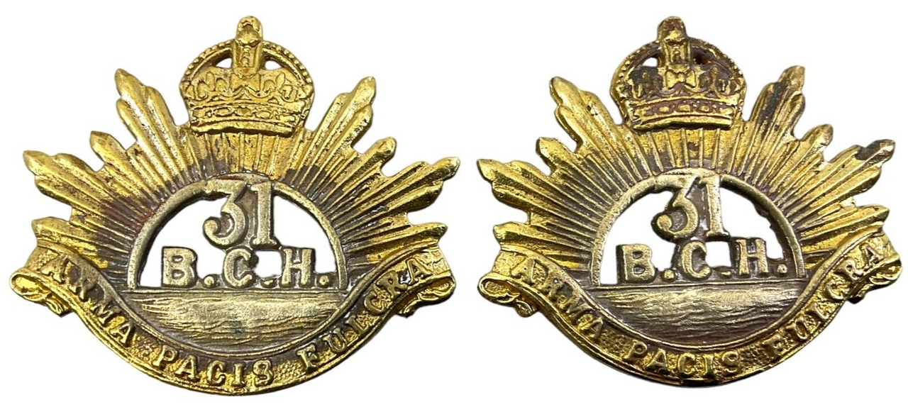 Canadian Militia 31st British Columbia Horse Officers Collar Badge Insignia Pair Canadian Militia 31st British Columbia Horse Officers Collar Badge Insignia Pair