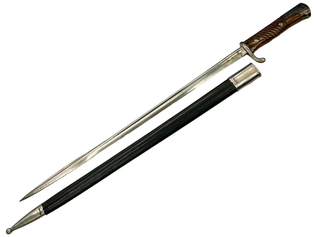 WW1 Imperial German Model 1898 Pipe Back Bayonet Regtly Marked & Leather Scabbard WW1 Imperial German Model 1898 Pipe Back Bayonet Regtly Marked & Leather Scabbard