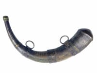 18th 19th Century Moroccan Powder Horn w/ Brass & Decorated Steel Fittings 18th 19th Century Moroccan Powder Horn w/ Brass & Decorated Steel Fittings