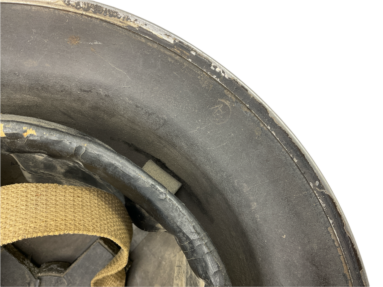 WW2 British Mk2 Combat Helmet 1943 Dated Liner WAR AID Stamped Brim WW2 British Mk2 Combat Helmet 1943 Dated Liner WAR AID Stamped Brim