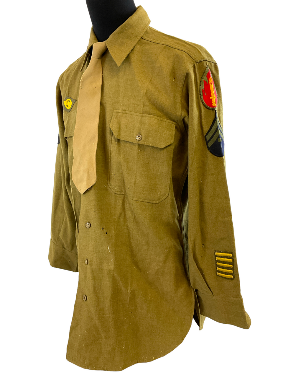 WW2 US 7th US Army Patched Officers Khaki Wool Shirt With Captain Rank Insignia WW2 US 7th US Army Patched Officers Khaki Wool Shirt With Captain Rank Insignia