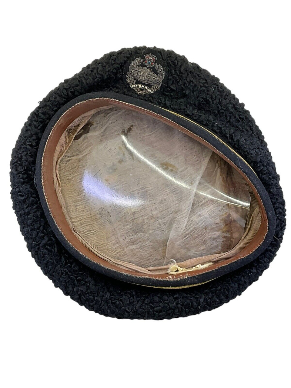 WW2 British Royal Tank Regiment Officers Astrakhan Beret Named Major Laing WW2 British Royal Tank Regiment Officers Astrakhan Beret Named Major Laing