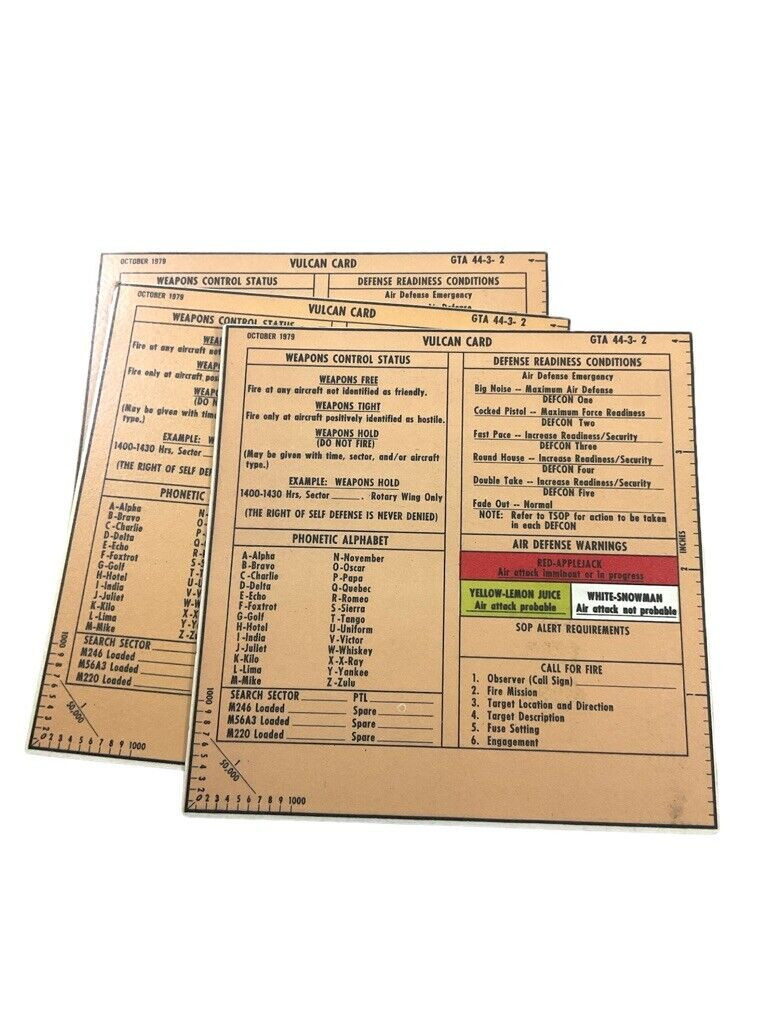 US Army Chaparral Card Vulcan Cannon Cards X 4 1979 Dated US Army Chaparral Card Vulcan Cannon Cards X 4 1979 Dated