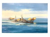WW2 British RN Navy HMS Uganda & Orion Battle Scene Original Painting Wragg 1986